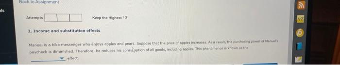 Ols Back To Assignment Attempts Keep The Highest 3 2 Income And Substitution Effects Manuel Is A Bike Messenger Who Enj 1