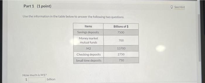 Part 1 1 Point Use The Information In The Table Below To Answer The Following Two Questions Billions Of 7500 How Mu 1