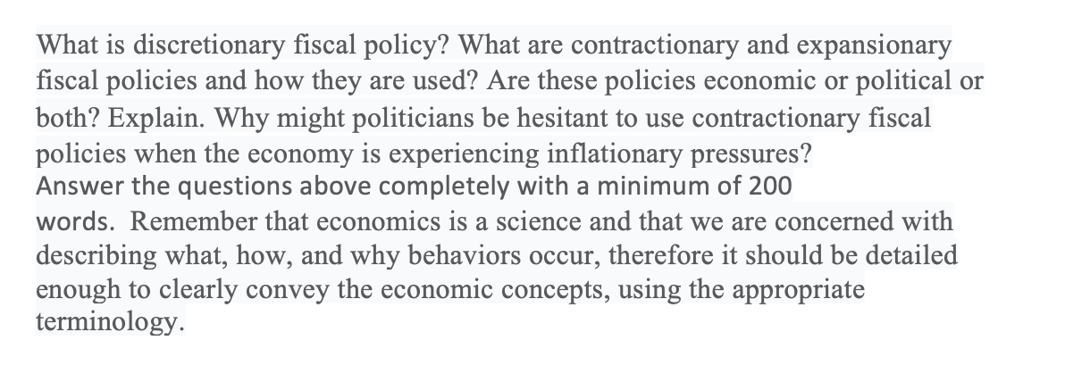 What Is Discretionary Fiscal Policy What Are Contractionary And Expansionary Fiscal Policies And How They Are Used Are 1