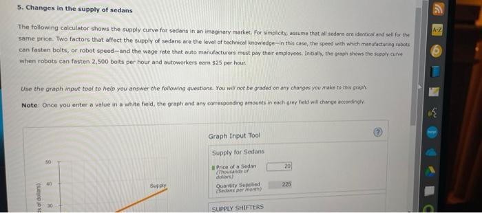 5 Changes In The Supply Of Sedans The Following Calculator Shows The Supply Curve For Sedans In An Imaginary Market Fo 1