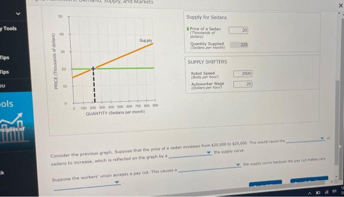 5 Changes In The Supply Of Sedans The Following Calculator Shows The Supply Curve For Sedans In An Imaginary Market Fo 2