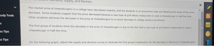 Tudy Tools Ss Tips S Tips Supply And Markets I The Market Price Of Cheeseburgers In A College Town Decreased Recently 1