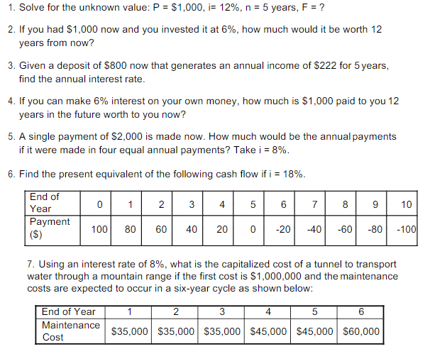 N 1 Solve For The Unknown Value P 1 000 I 12 N 5 Years F 2 If You Had 1 000 Now And You Invested It 1