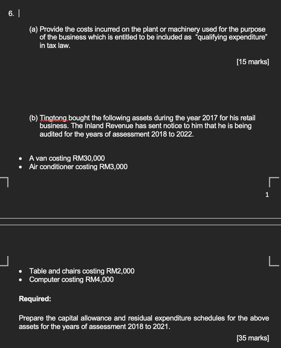 6 A Provide The Costs Incurred On The Plant Or Machinery Used For The Purpose Of The Business Which Is Entitl 1