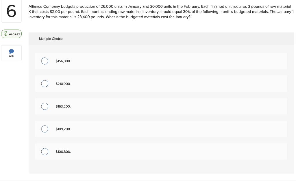 6 Alliance Company Budgets Production Of 26 000 Units In January And 30 000 Units In The February Each Finished Unit Re 1