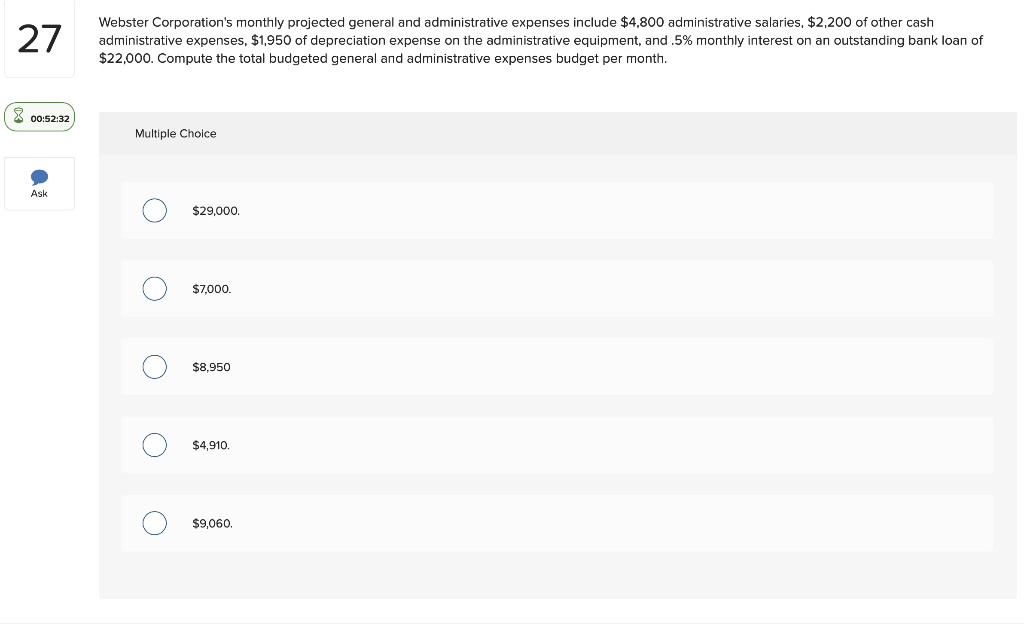 27 00 52 32 Ask Webster Corporation S Monthly Projected General And Administrative Expenses Include 4 800 Administrativ 1