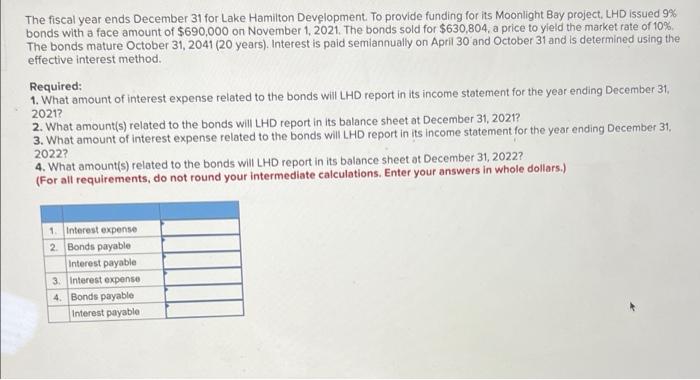 The Fiscal Year Ends December 31 For Lake Hamilton Development To Provide Funding For Its Moonlight Bay Project Lhd Is 1