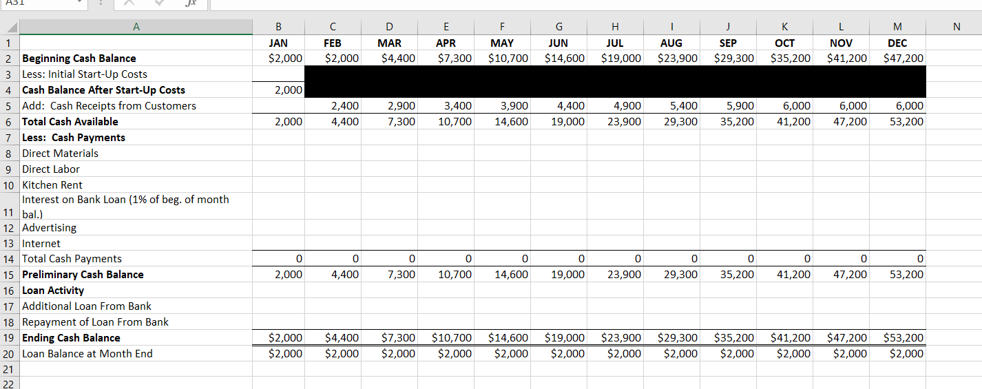 Directions Your Goal Is To Complete The Following For Your First Year Of Operations A 12 Month Cash Budget A Forecasted 1