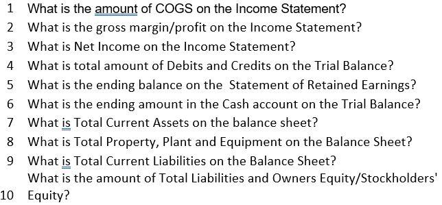 1 What Is The Amount Of Cogs On The Income Statement 2 What Is The Gross Margin Profit On The Income Statement What Is 1