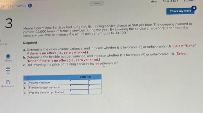 Ch 15 Homework 3 Points Ebook Det Hint References Saved A Volume Variance B Flexible Budget Variance C Was The Decisi 1