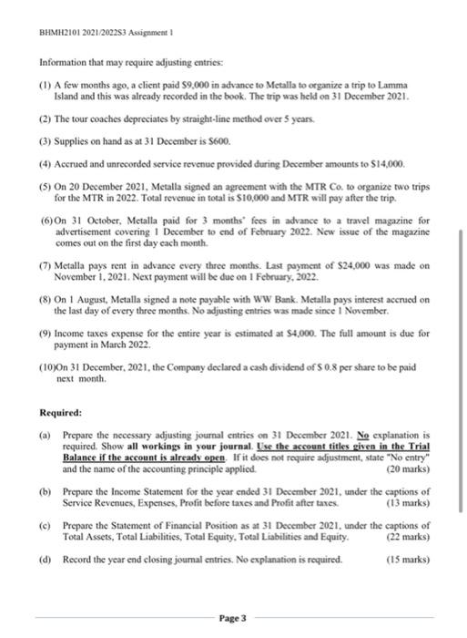Bhmh2101 2021 202253 Assignment 1 Total Marks 100 Marks Question 1 Part I 70 Marks Metalla Travel Is A Tourism Compan 2