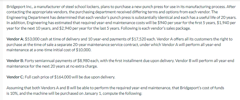 Bridgeport Inc A Manufacturer Of Steel School Lockers Plans To Purchase A New Punch Press For Use In Its Manufacturin 1