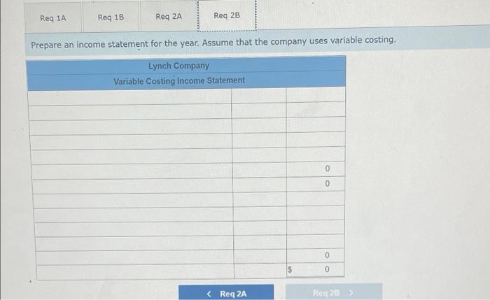 Exercise 7 6 Algo Variable And Absorption Costing Unit Product Costs And Income Stateme Lo7 2 Lynch Company Manufactu 3
