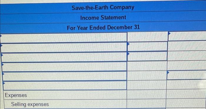 Save The Earth Company Reports The Following Income Statement Accounts For The Year Ended December 31 Sales Discounts O 2