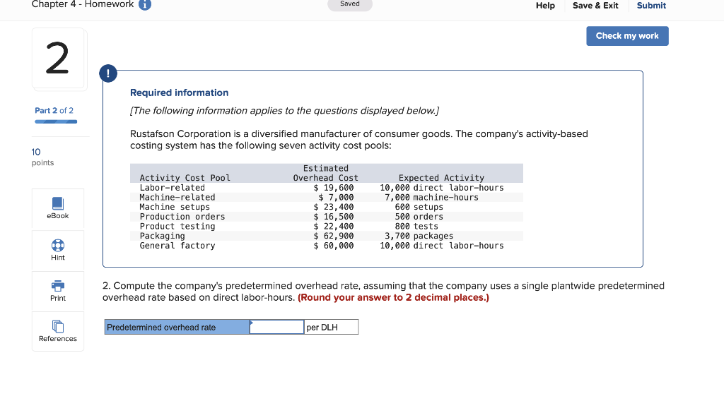 Chapter 4 Homework 2 Part 2 Of 2 10 Points Ebook Hint Print References Required Information The Following Infor 1