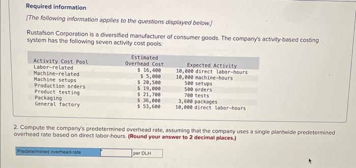 Required Information The Following Information Applies To The Questions Displayed Below Rustafson Corporation Is A Di 2