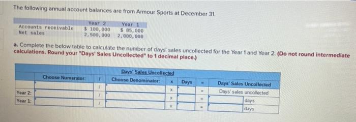 The Following Annual Account Balances Are From Armour Sports At December 31 Year 2 100 000 Year 1 85 000 2 000 000 1