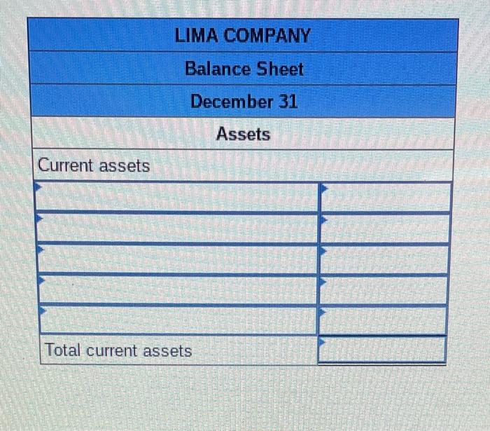 Use The Following Information To Prepare The Current Assets Section Of Lima Company S Classified Balance Sheet As Of Dec 2