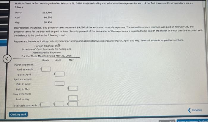 Horizon Financial Inc Was Organized On February 28 2016 Projected Selling And Administrative Expenses For Each Of The 1