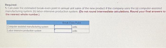 Problem 7 44 Break Even Analysis Operating Leverage New Manufacturing Environment Lo 7 1 7 8 7 10 The Following 2