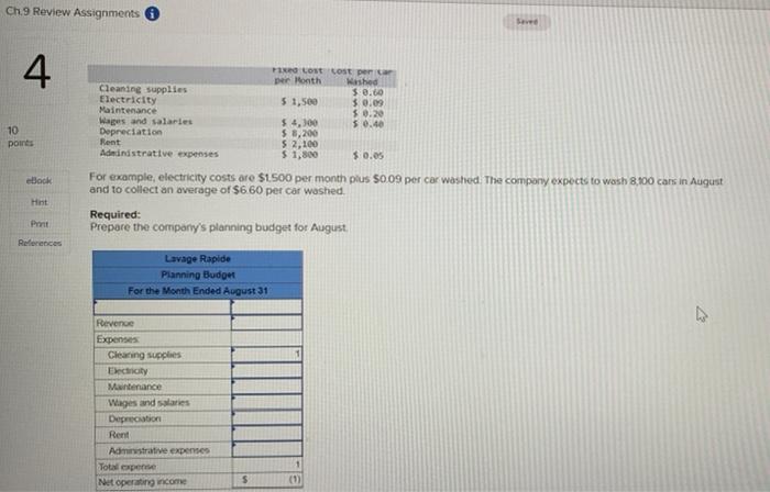 Ch 9 Review Assignments 4 10 Points Ebook Hint Print References Cleaning Supplies Electricity Maintenance Wages And Sala 1