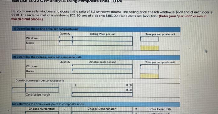 Exercise 10 22 Vf Analysis Using Composite Units Lu P4 Handy Home Sells Windows And Doors In The Ratio Of 8 2 Windows D 1