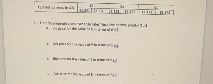 Quoted Currency In U S 1 1 1 321 1 326 1 123 1 125 E1 1 171 1 173 1 Find Appropriate Cross Exchange Rates U 1