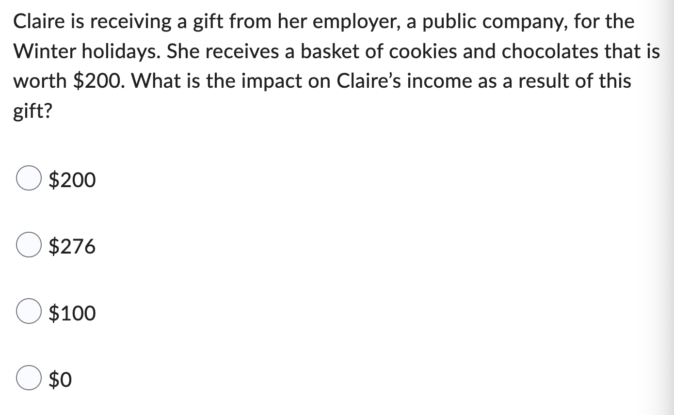 Claire Is Receiving A Gift From Her Employer A Public Company For The Winter Holidays She Receives A Basket Of Cookie 1