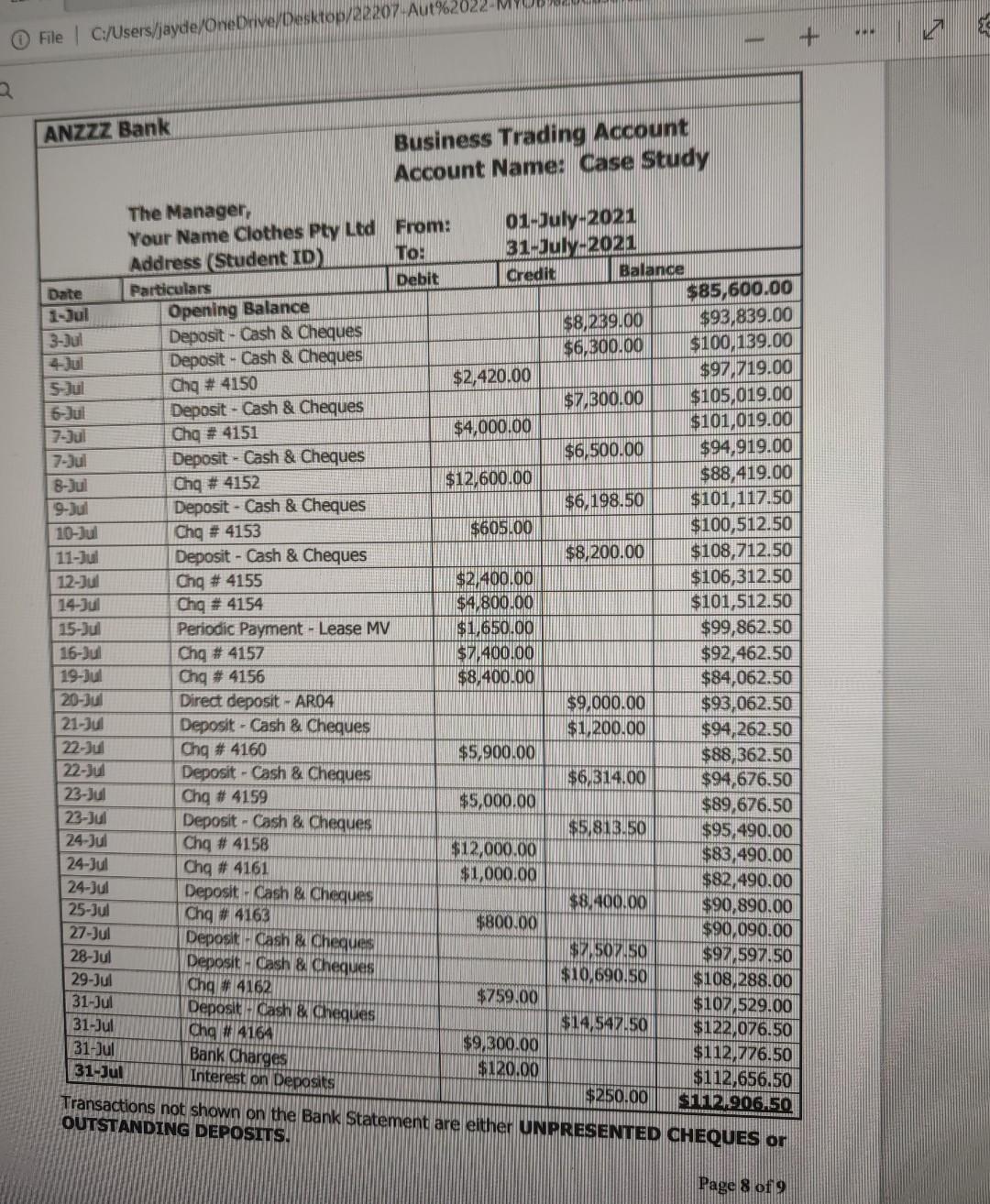 Accountright Plus Reconcile Accounts File Edit Services Help Lists Command Centres Setup Reports Window Cash At Bank 2