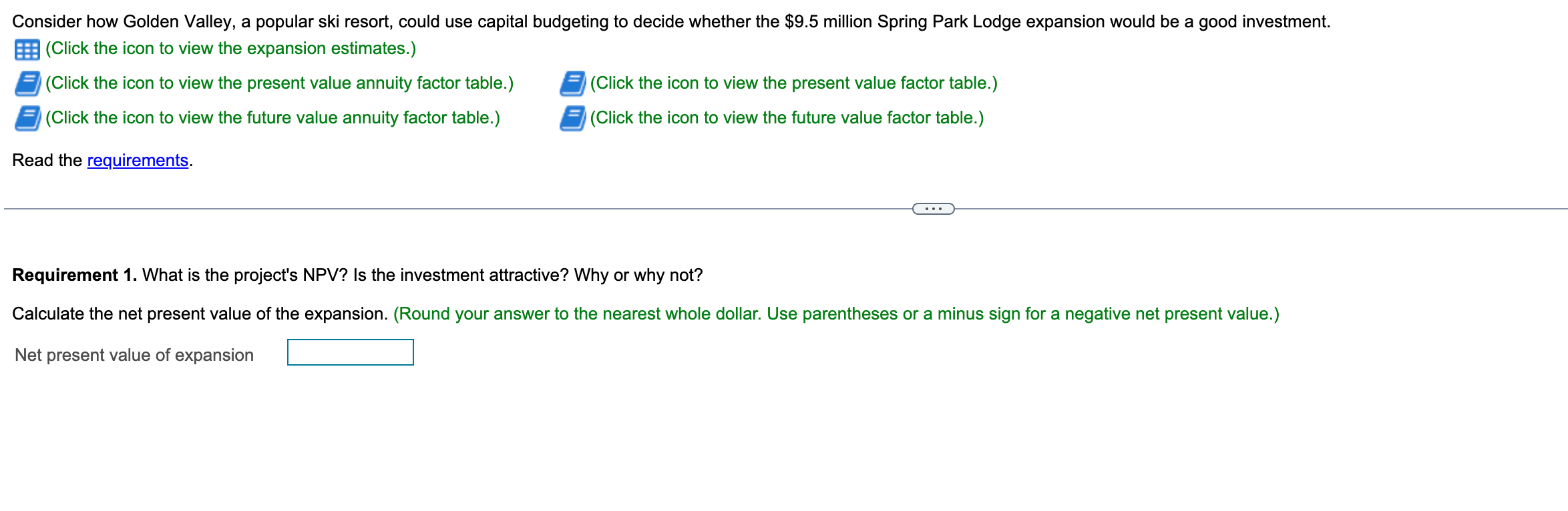 Consider How Golden Valley A Popular Ski Resort Could Use Capital Budgeting To Decide Whether The 9 5 Million Spring 1
