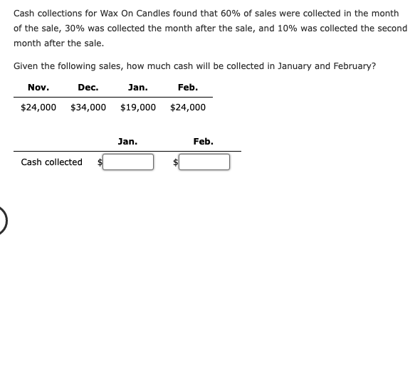 Cash Collections For Wax On Candles Found That 60 Of Sales Were Collected In The Month Of The Sale 30 Was Collected T 1
