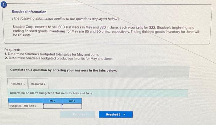 Required Information The Following Information Applies To The Questions Displayed Below Shadee Corp Expects To Sell 6 1