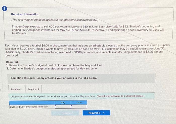 Required Information The Following Information Applies To The Questions Displayed Below Shadee Corp Expects To Sel 1