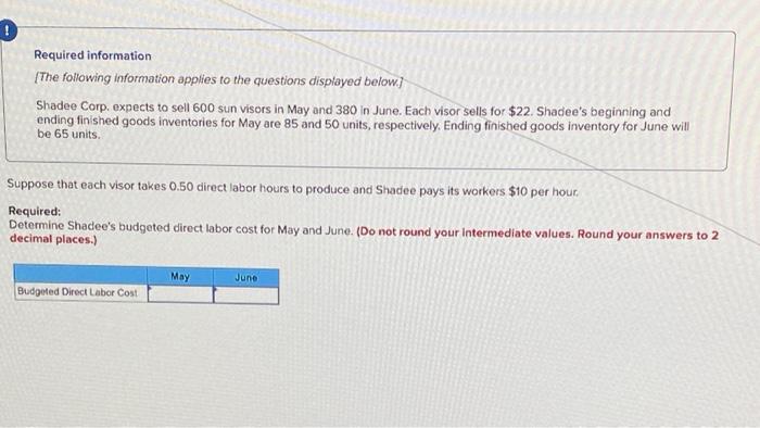 Required Information The Following Information Applies To The Questions Displayed Below Shadee Corp Expects To Sell 1