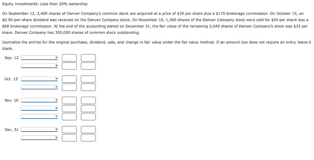 Equity Investments Less Than 20 Ownership On September 12 3 400 Shares Of Denver Company S Common Stock Are Acquired 1