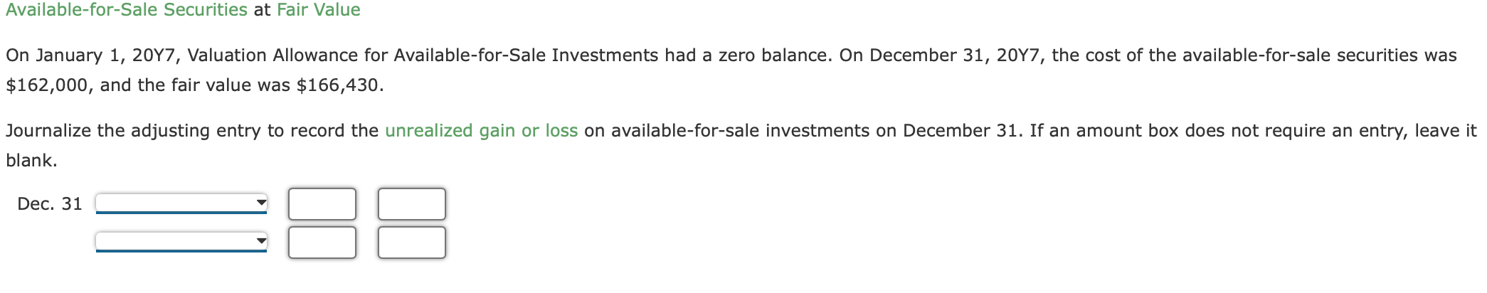 Available For Sale Securities At Fair Value On January 1 20y7 Valuation Allowance For Available For Sale Investments H 1