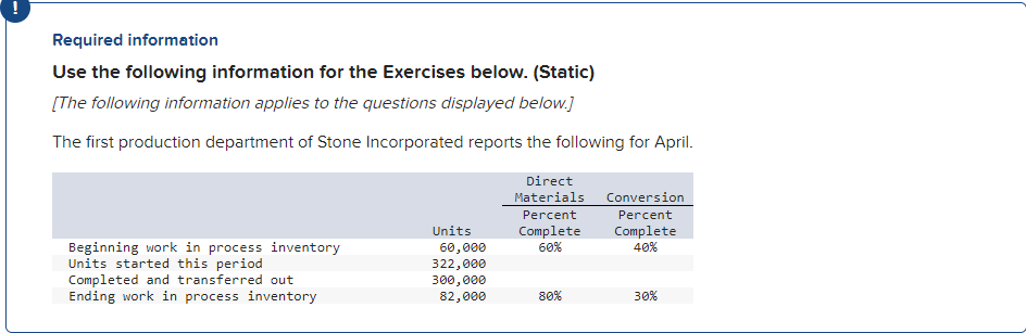 Required Information Use The Following Information For The Exercises Below Static The Following Information Applies 1