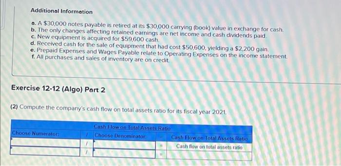 Required Information Exercise 12 12 Algo Indirect Preparing Statement Of Cash Flows Lo P2 P3 A1 The Following Info 7