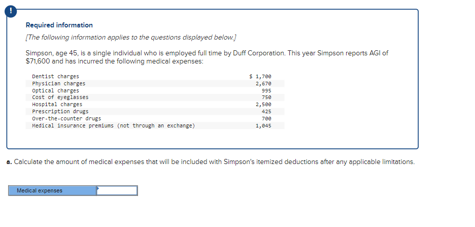 Required Information The Following Information Applies To The Questions Displayed Below Simpson Age 45 Is A Single 1