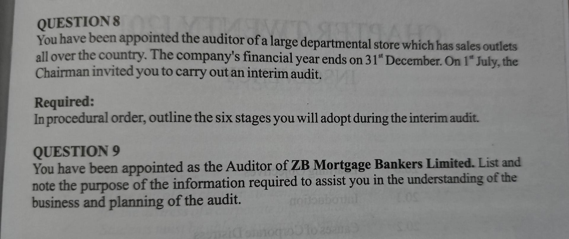 Question 8 Dived Sitsah You Have Been Appointed The Auditor Of A Large Departmental Store Which Has Sales Outlets All Ov 1
