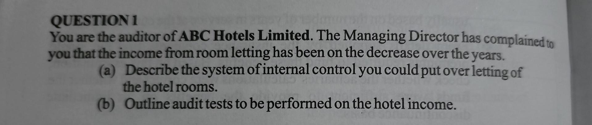 Question 1 You Are The Auditor Of Abc Hotels Limited The Managing Director Has Complained To You That The Income From R 1