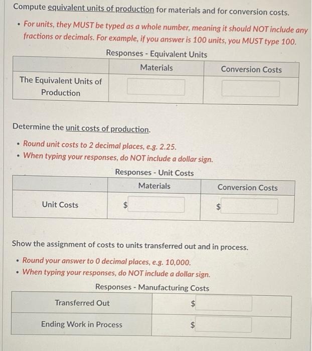 Montreal Company Has Gathered The Following Information Production And Manufacturing Costs Equivalent Units And Cost In 2