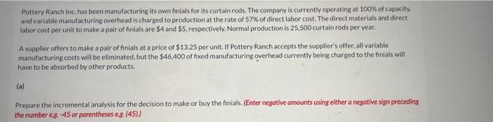 Pottery Ranch Inc Has Been Manufacturing Its Own Finials For Its Curtain Rods The Company Is Currently Operating At 10 1