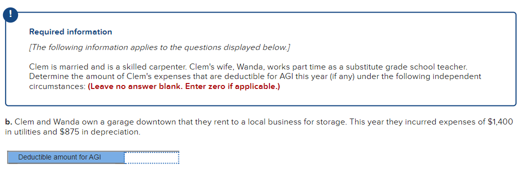Required Information The Following Information Applies To The Questions Displayed Below Clem Is Married And Is A Skil 1