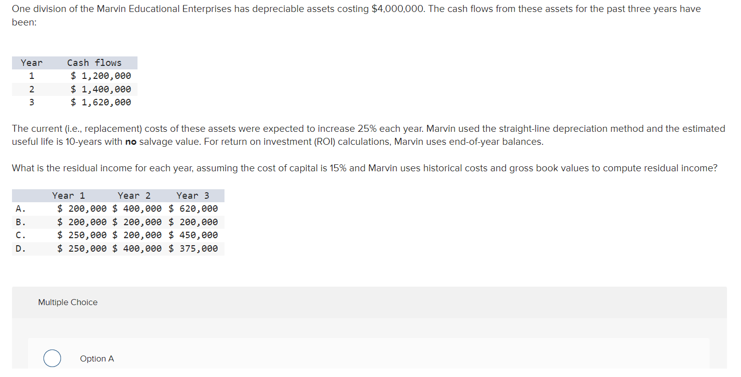 One Division Of The Marvin Educational Enterprises Has Depreciable Assets Costing 4 000 000 The Cash Flows From These 1