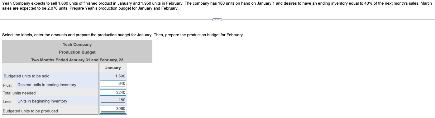 Yeah Company Expects To Sell 1 600 Units Of Finished Product In January And 1 950 Units In February The Company Has 180 1