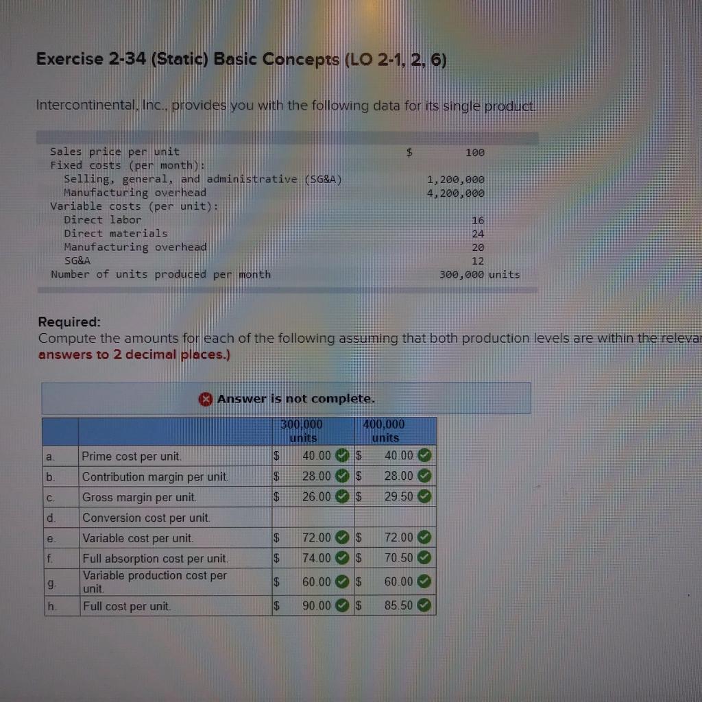 Exercise 2 34 Static Basic Concepts Lo 2 1 2 6 Intercontinental Inc Provides You With The Following Data For It 1