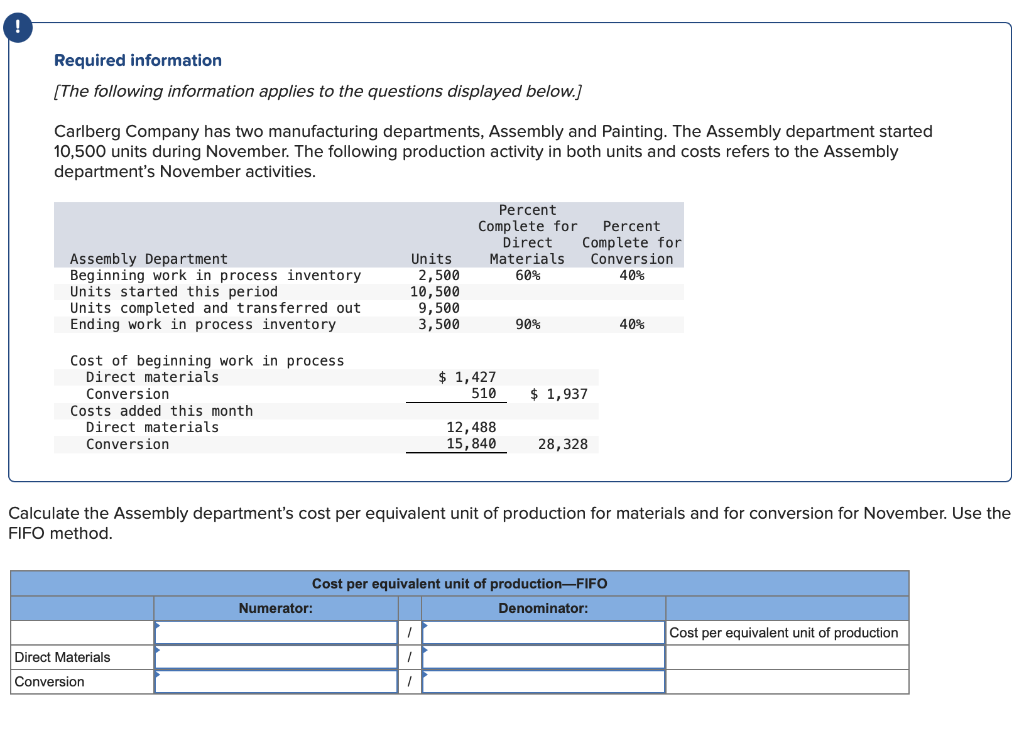 Required Information The Following Information Applies To The Questions Displayed Below Carlberg Company Has Two Manu 1