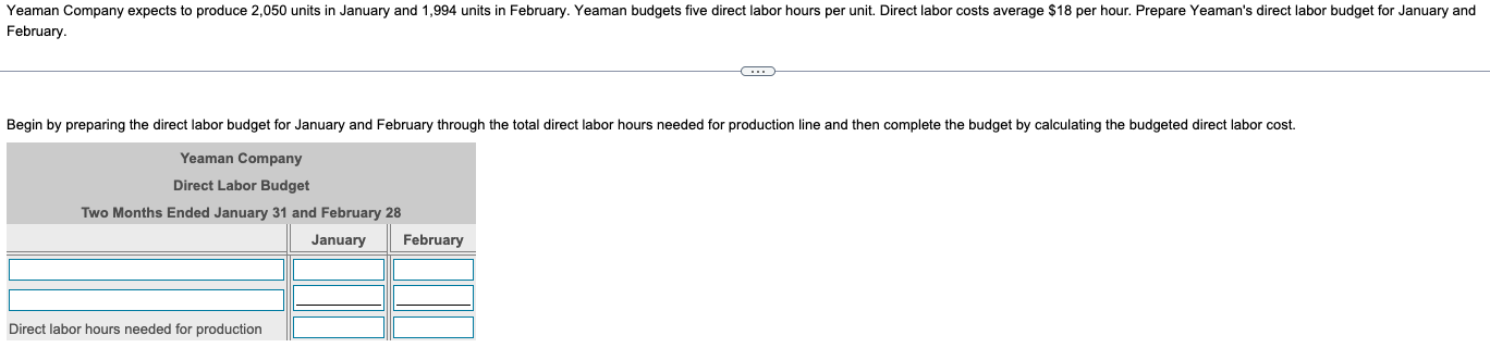Yeaman Company Expects To Produce 2 050 Units In January And 1 994 Units In February Yeaman Budgets Five Direct Labor H 1