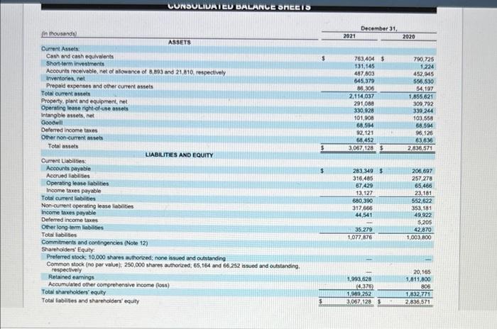 Use Financial Information To Answer Questions 9 12 1